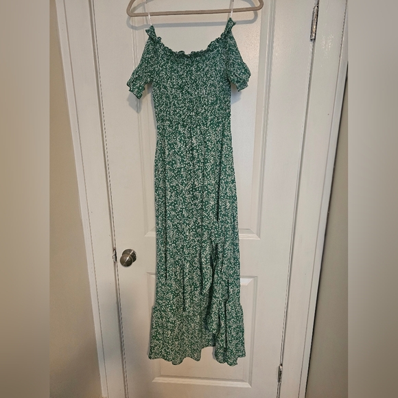 Lulus, size small, green and white maxi dress with front slit - Picture 1 of 4